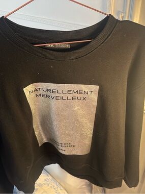 Zara Black Sweatshirt with Metallic Silver Print